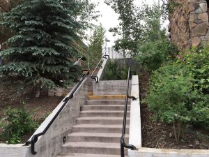 An outdoor stairway at the Wildwood that leads to the pool area and may have been used by Ted Bundy